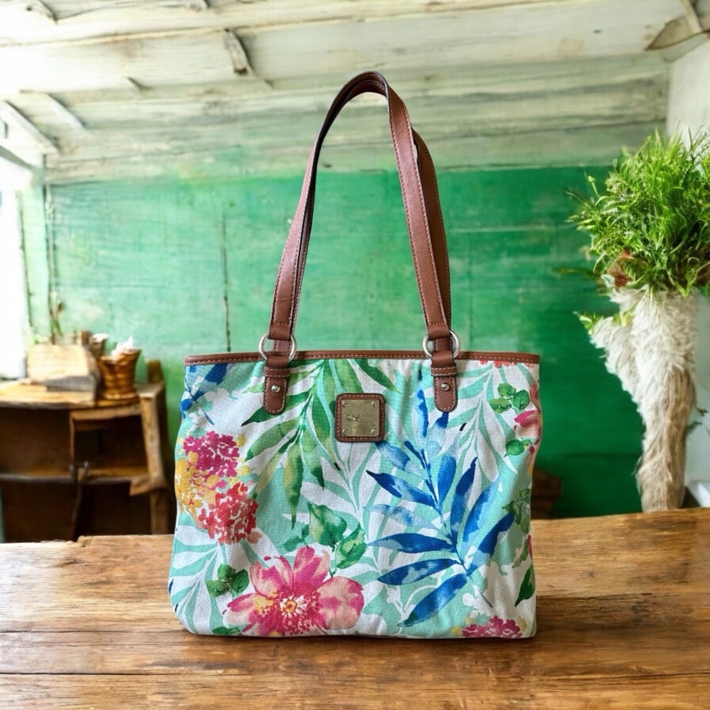 Rosetti Floral Tote Bag with Brown Accents